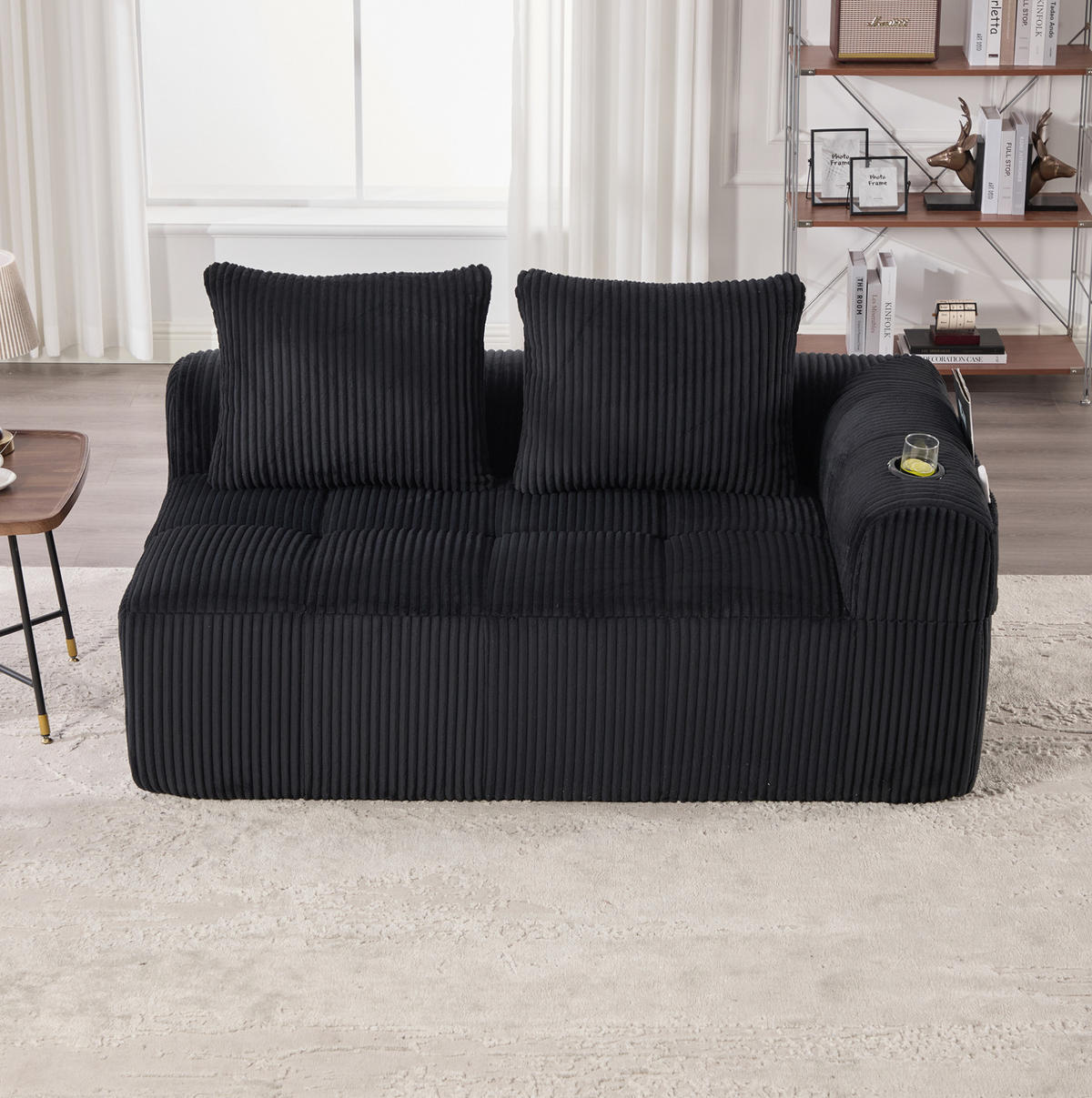 2-SITZER Sofa Cordstoff mit Seitenfächern und Becherhaltern 158/93/61 cm Schwarz - Schwarz, Textil (93/61/158cm) - Redom