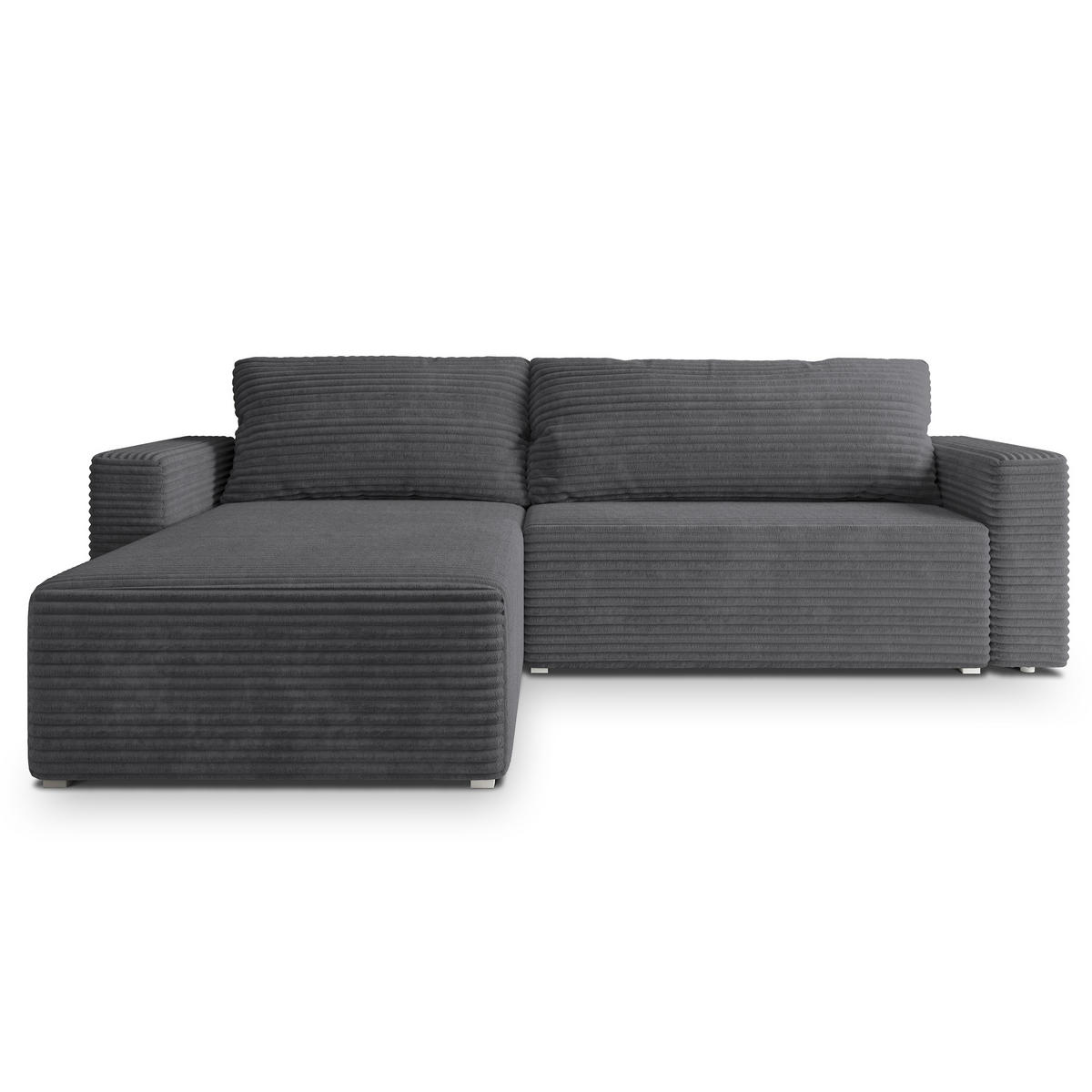 ECKSOFA CALTI T Grau Kordstoff mit Schlaffunktion - Grau, Holzwerkstoff/Textil (283/183cm) - MASSENO