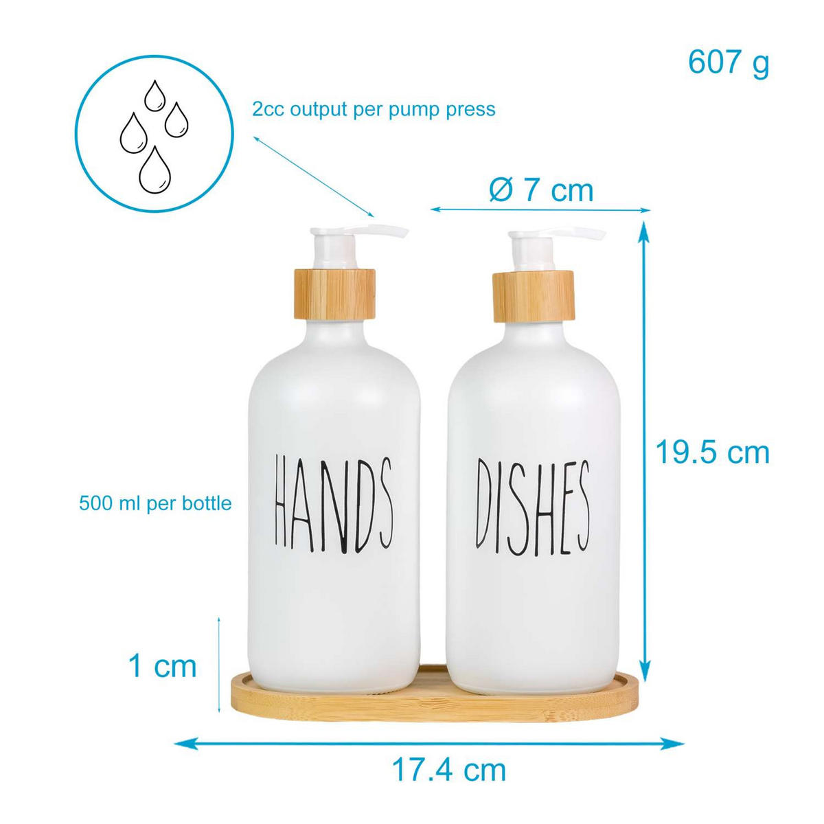 SEIFENSPENDER SET 500ml mit Tablett (3-tlg.) - Weiß, Glas (8.8/20.6/17.4cm) - Intirilife