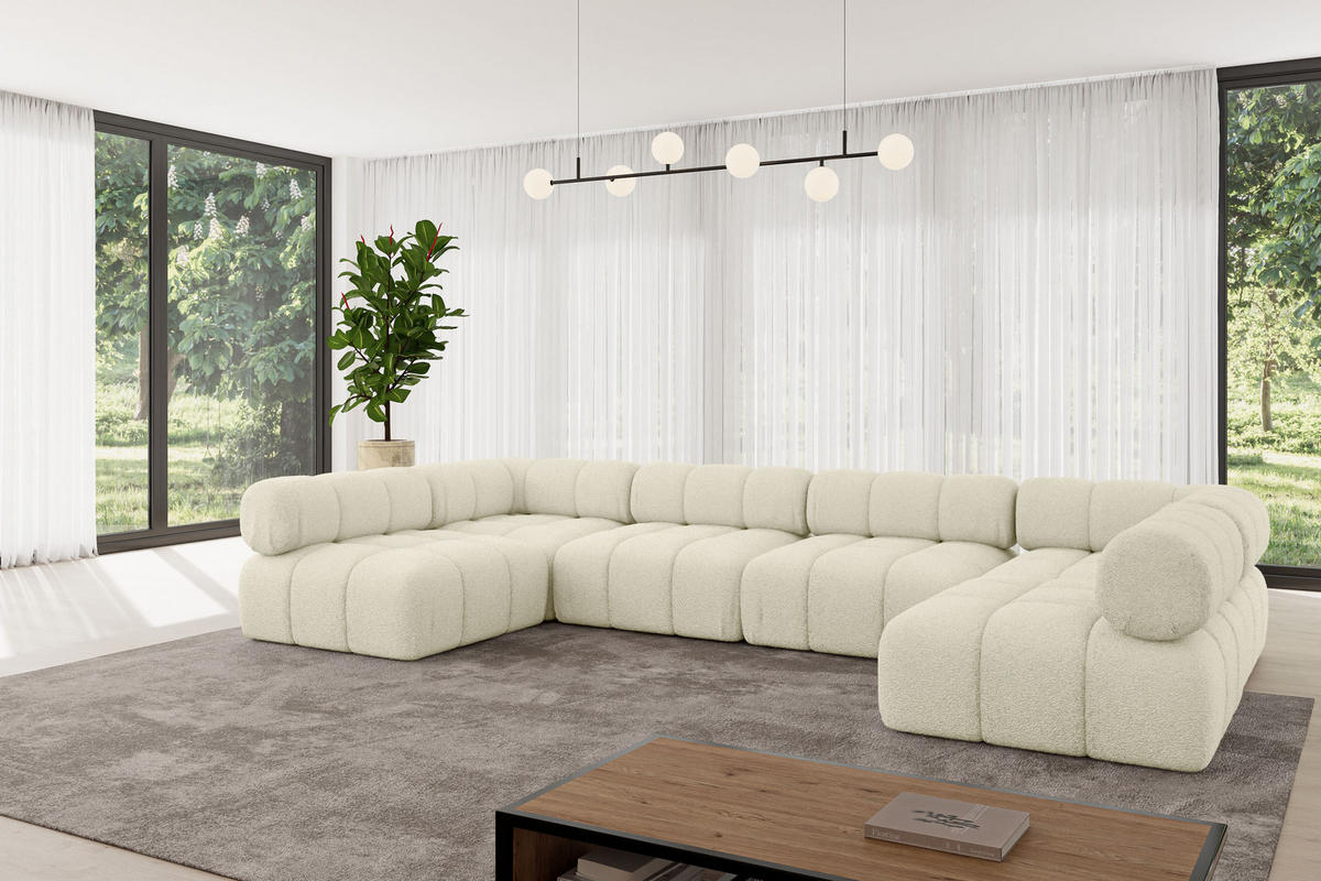 WOHNLANDSCHAFT modulares Sofa Garvo-U2 - 380x190x70 cm Beige Bouclé - Beige, Holzwerkstoff/Textil (380/70/190cm) - ALTDECOR