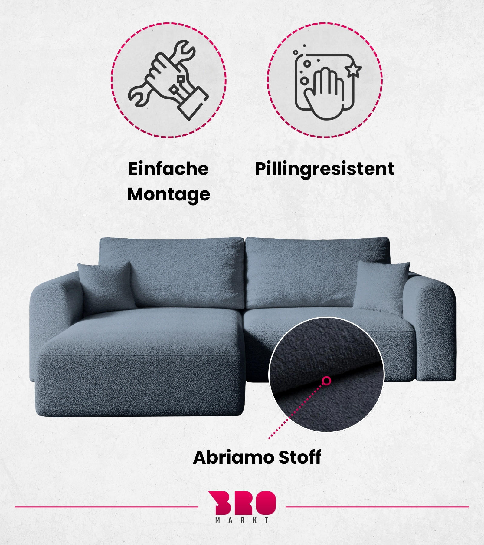 Thumbnail - Bromarkt Ecksofa, Blau, Textil, 3-Sitzer, L-Form,L-Form, 248x165 cm, Wohnzimmer, Sofas & Couches, Wohnlandschaften, Ecks...