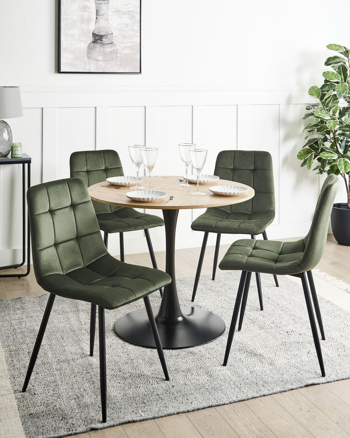 ESSZIMMERSTUHL 4er Set Samtstoff Olivgrün Powell - Schwarz/Olivgrün, Textil/Metall (45/88/62cm) - Beliani