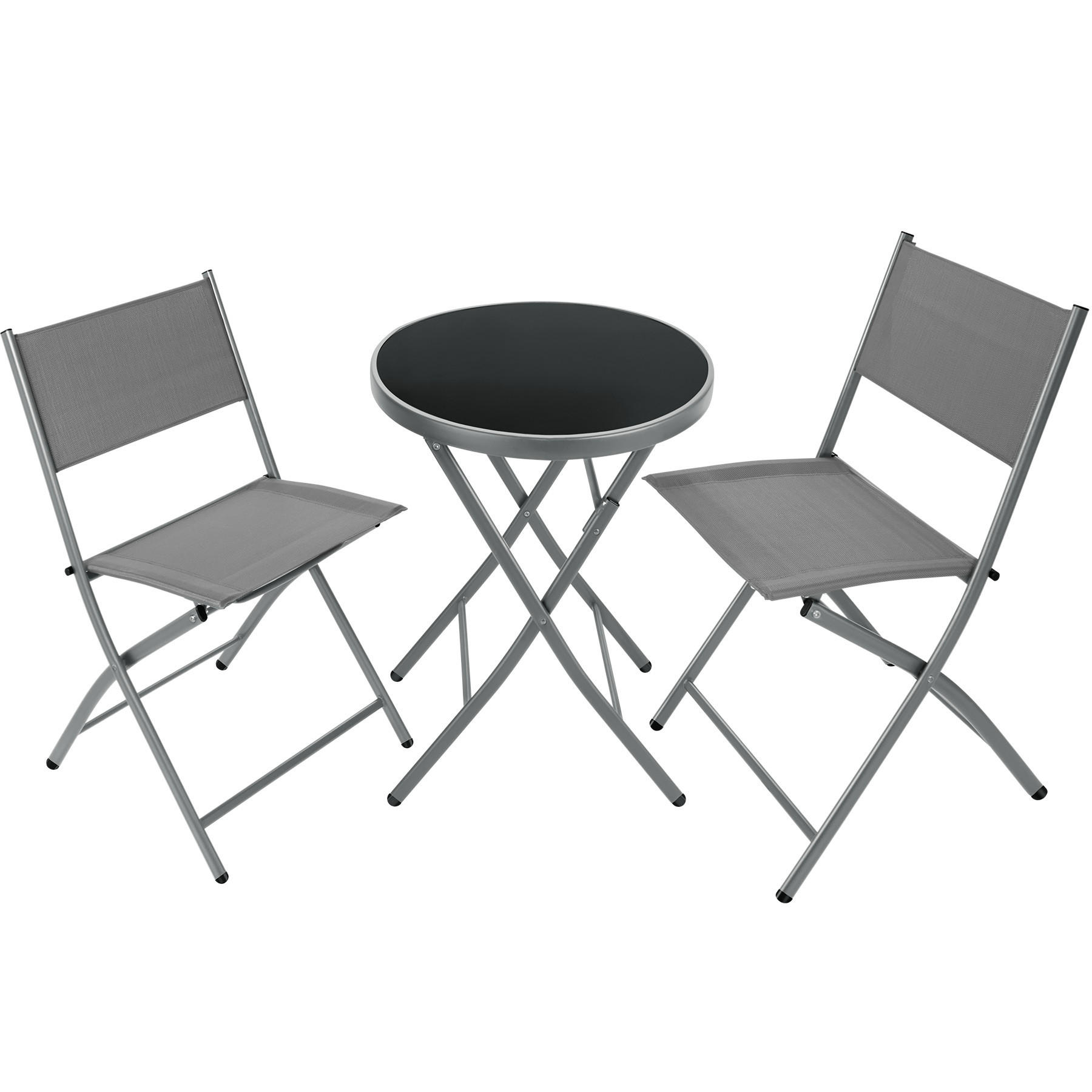 BISTRO-SET Düsseldorf,Tisch mit Sicherheitsglasplatte,grau - Grau, Naturmaterialien/Kunststoff - tectake