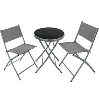 BISTRO-SET Düsseldorf,Tisch mit Sicherheitsglasplatte,grau - Grau, Naturmaterialien/Kunststoff - tectake
