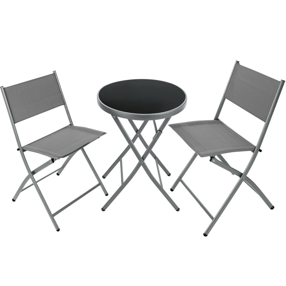 BISTRO-SET Düsseldorf,Tisch mit Sicherheitsglasplatte,grau - Grau, Naturmaterialien/Kunststoff - tectake