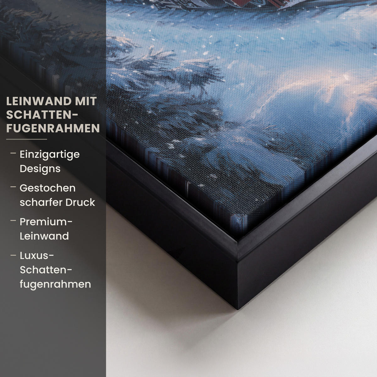 LEINWAND Bilder mit Rahmen - Weihnachtszug - Schnee - Winter - Weihnachten - 20x30 - Dunkelrot, Textil (20/30cm) - MuchoWow
