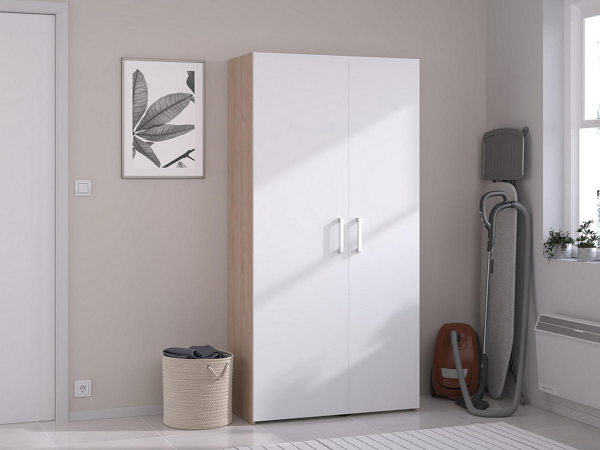 BADSCHRANK - 91.7 cm x 41.3 cm - Holz, Platte - Naturfarben Hell, Weiß - ERKANO - Naturfarben/Weiß, Holz (91.7/184.4/41.3cm) - Vente-Unique
