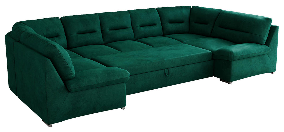 WOHNLANDSCHAFT COMODO U Dunkelgrün Velvet - Dunkelgrün/Silberfarben, Textil/Metall (340/93/206cm) - MKS