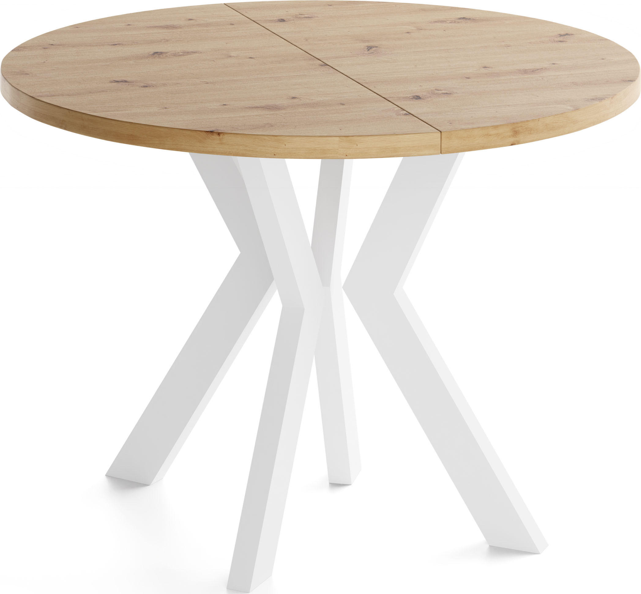 ESSTISCH Savio Weiß rund ausziehbar verlängerbar XXL, Eiche Artisan Hellbraun 100-300/100/77 cm - Weiß/Eiche Artisan, Holz/Holzwerkstoff (100/100/77cm) - WFL GROUP