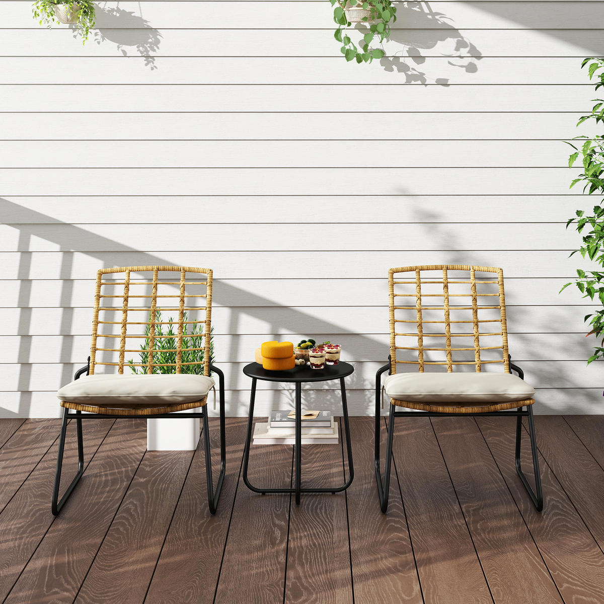 BISTRO-SET DE-06734 2 Stühle & Tisch mit Metallplatte Beige/Braun - Beige, Kunststoff/Metall - ComfortXL