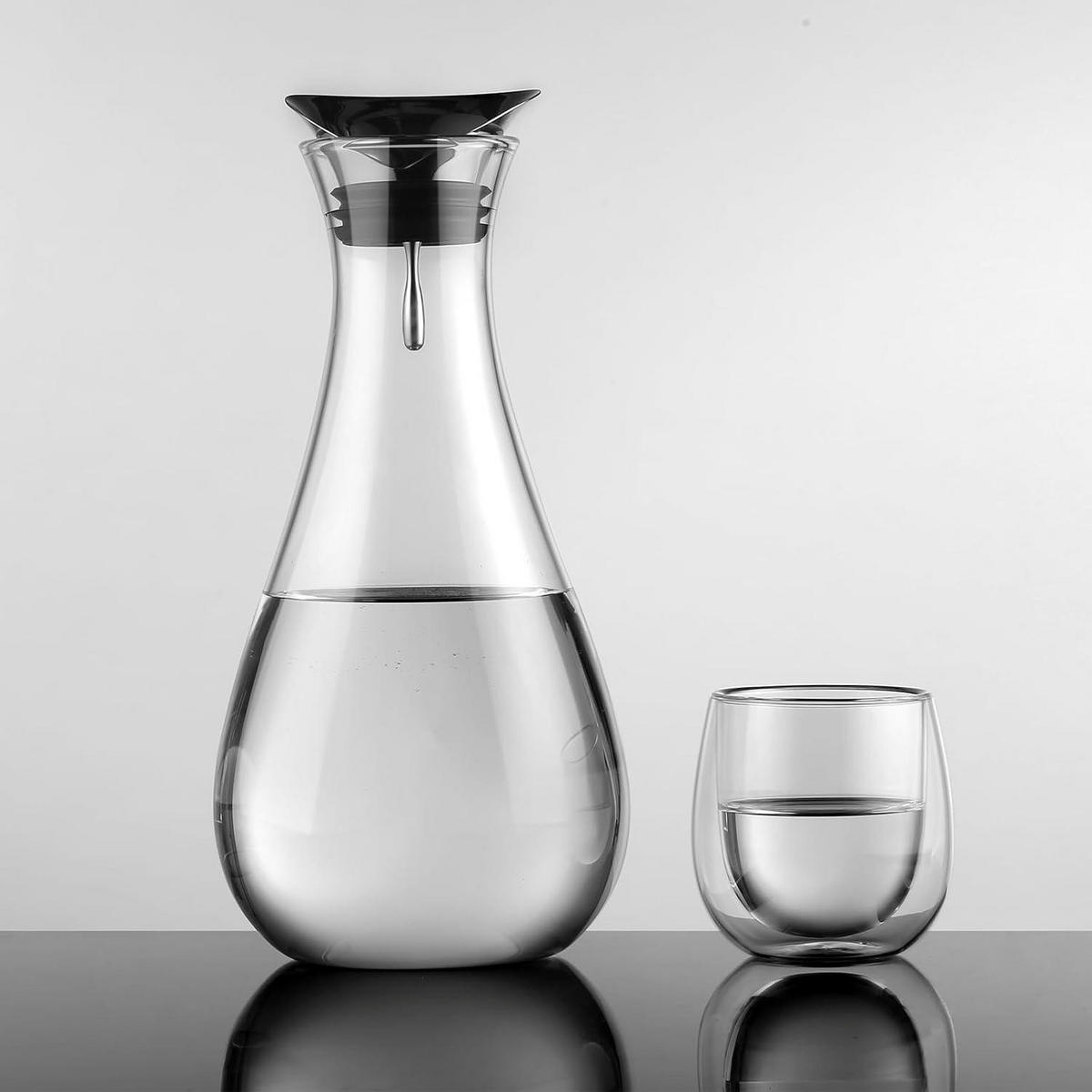 GLASKARAFFE 1.8L mit Edelstahl-Deckel - Transparent, Glas (14/14cm)