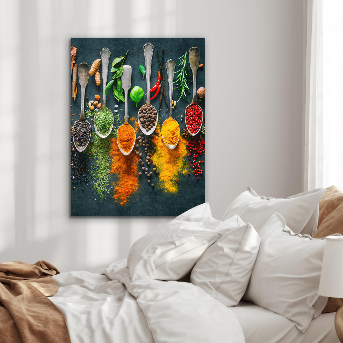 METALLBILD Kräuter - Gewürze - Löffel 60x80 cm - Currygelb, Metall (60/80cm) - MuchoWow