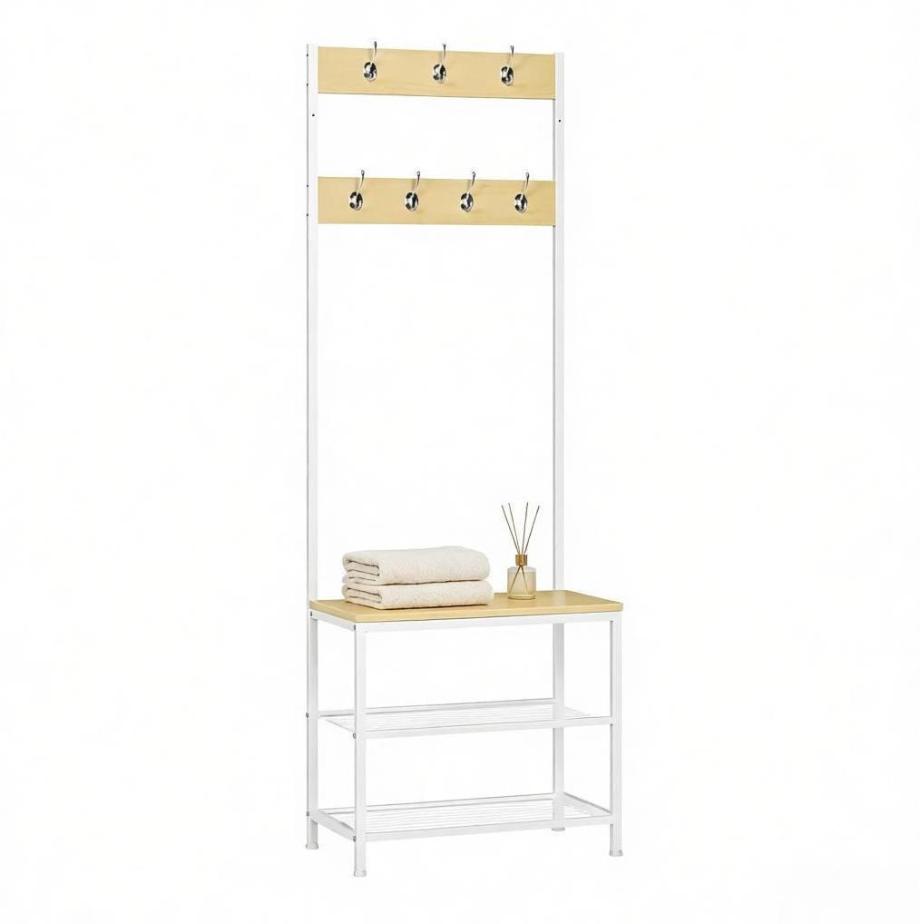 GARDEROBE 60/31,5/170 cm weiß aus Metall und Holz mit Schuhbank - Weiß, Metall (60/170/31.5cm) - OKWISH