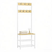 GARDEROBE 60/31,5/170 cm weiß aus Metall und Holz mit Schuhbank - Weiß, Metall (60/170/31.5cm) - OKWISH