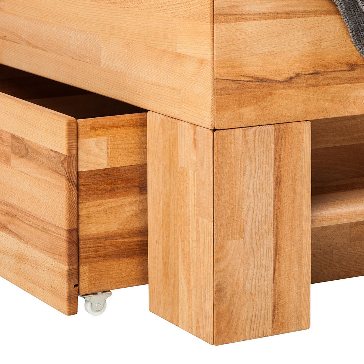 MASSIVHOLZBETT mit Bettkästen - Kernbuche massiv - Kernbuche, Holz (200/200cm) - home24