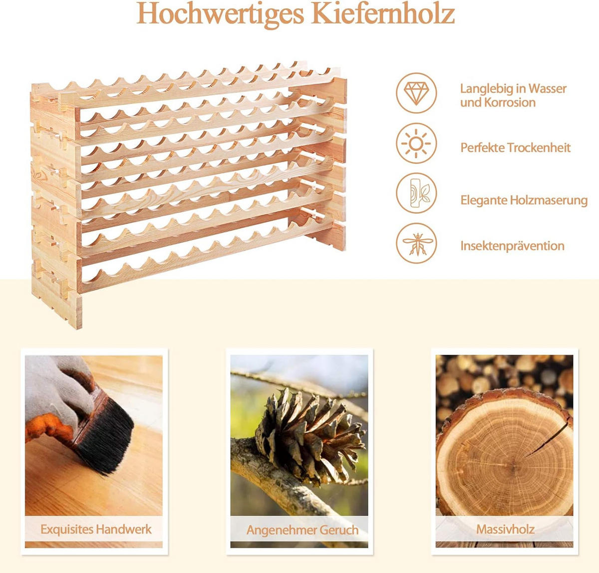 WEINREGAL 72 Flaschen Holz - Naturfarben, Holz (29/72/119cm) - COSTWAY