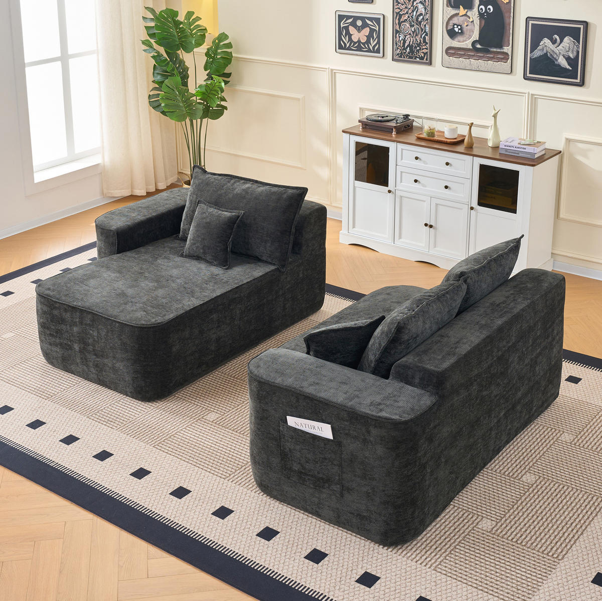 ECKSOFA aus Chenille in Schwarz mit modularem Design - Schwarz, Textil (144/65/262cm) - Modfu