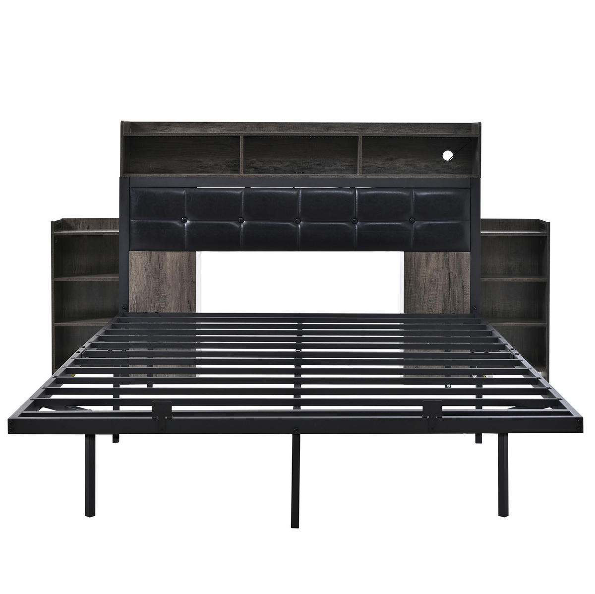 BETT 140/190 cm Grau mit LED-Beleuchtung und USB- und Type-C-Anschlüssen - Grau, Metall (140/190cm) - Flora Grace
