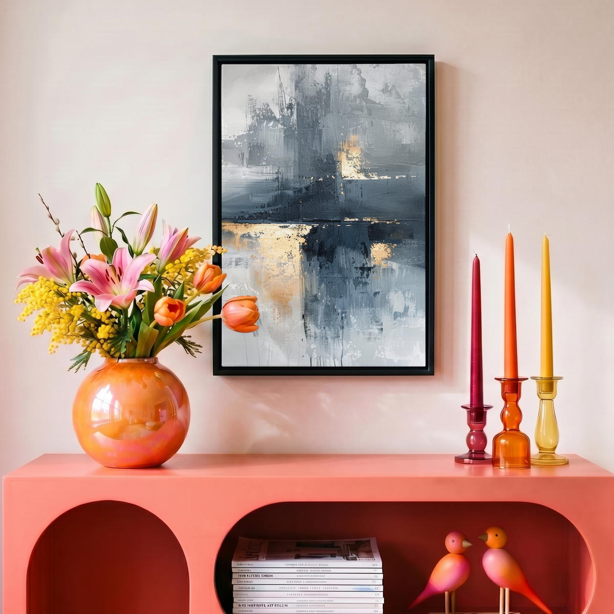 LEINWAND Bilder mit Rahmen - Kunst - Grau - Gold - Abstrakt - 20x30 - Dunkelgrau, Textil (20/30cm) - MuchoWow