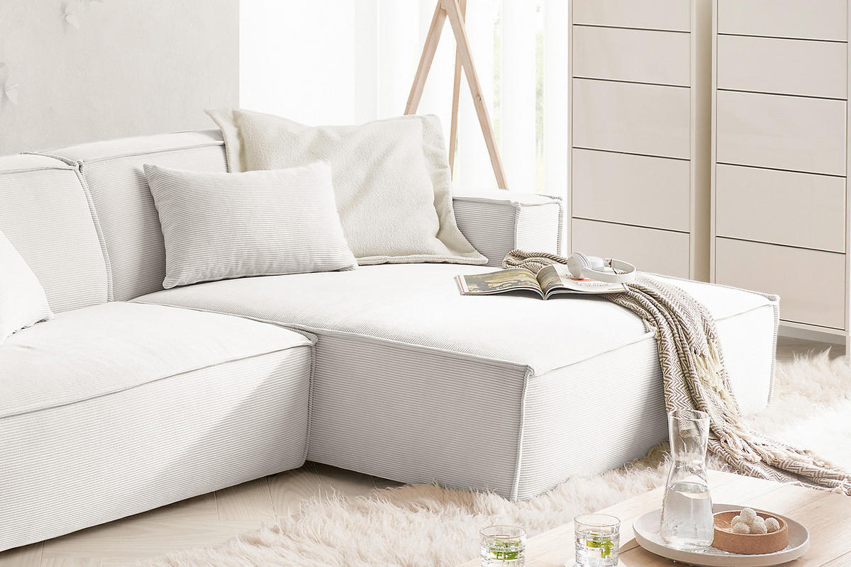 ECKSOFA SAMU Weiß Cord - Schwarz/Weiß, Textil (276/168cm) - KAWOLA