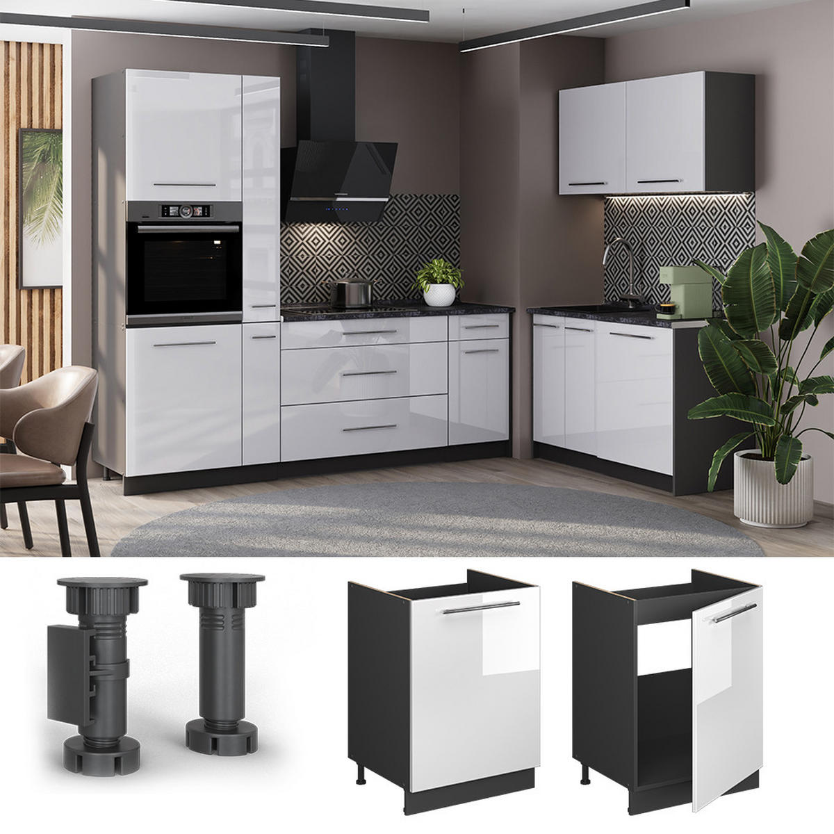 SPÜLENUNTERSCHRANK Fame-Line, Weiß Hochglanz/Anthrazit, 60 cm - Weiß Hochglanz/Anthrazit, Holzwerkstoff (60/82/60cm) - Vicco