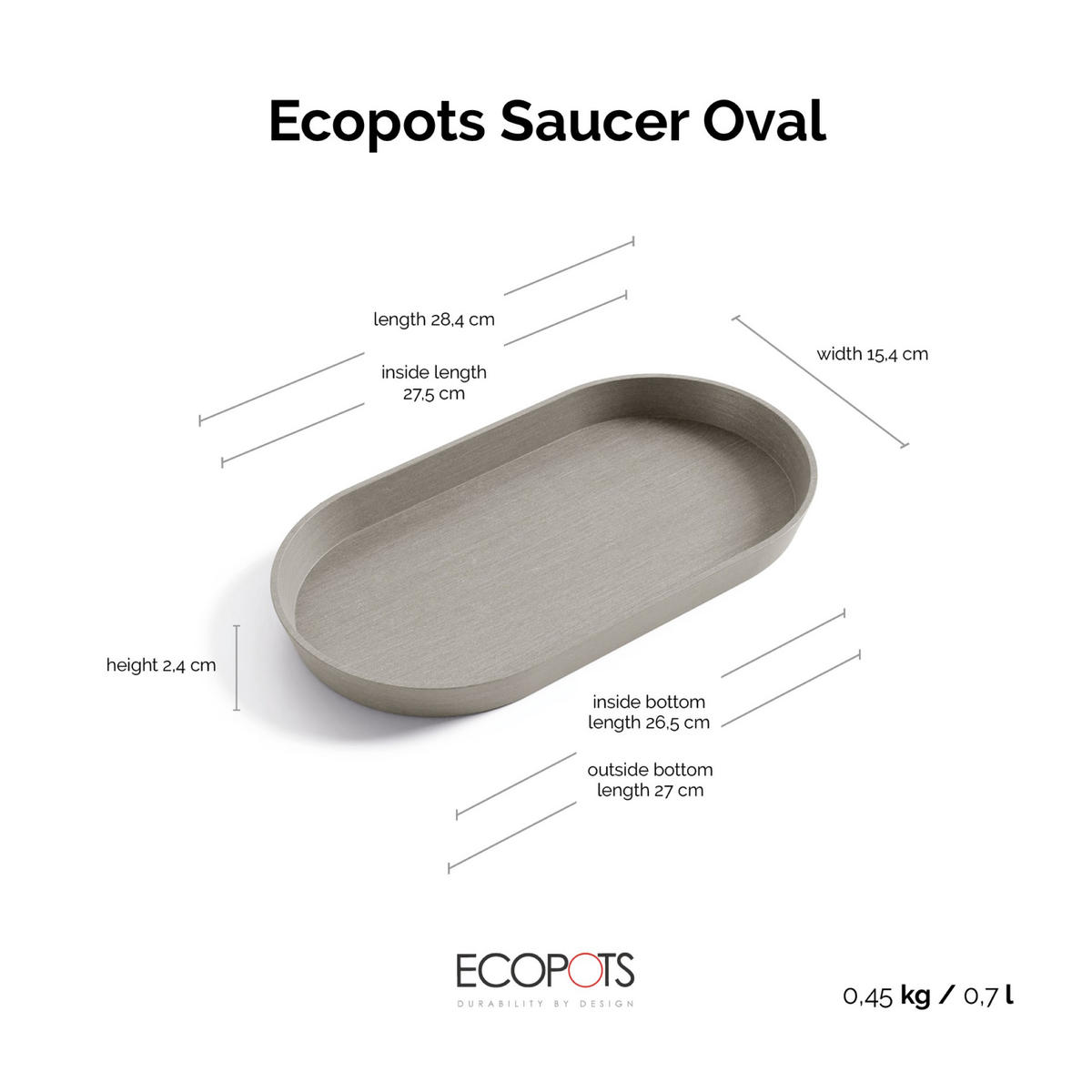 BLUMENTOPFUNTERSETZER Tokyo 28,4/15,4/2,4 cm Taupe - Taupe, Kunststoff (28.4/2.4cm) - Ecopots