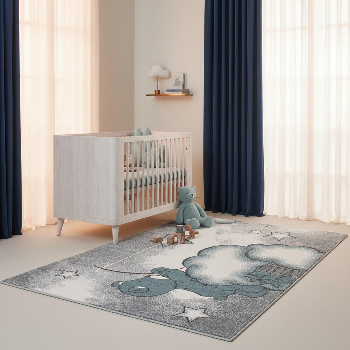 SPIELTEPPICH Bär Kindgerecht Waschbar Kinderzimmer Schadstoffgeprüft Blau 140x200 cm OEKO-TEX – LAGO - Blau, Textil (140/200cm) - KADIMA DESIGN