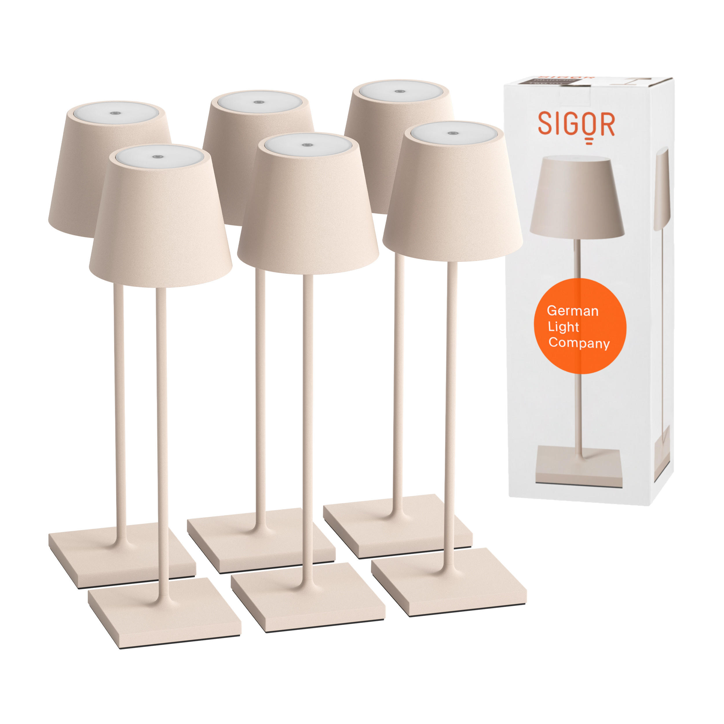 LED Akku-Tischlampe, Nuindie 3.0 6er-Set, dünenbeige - Beige, Metall (38/10/38cm) - Sigor