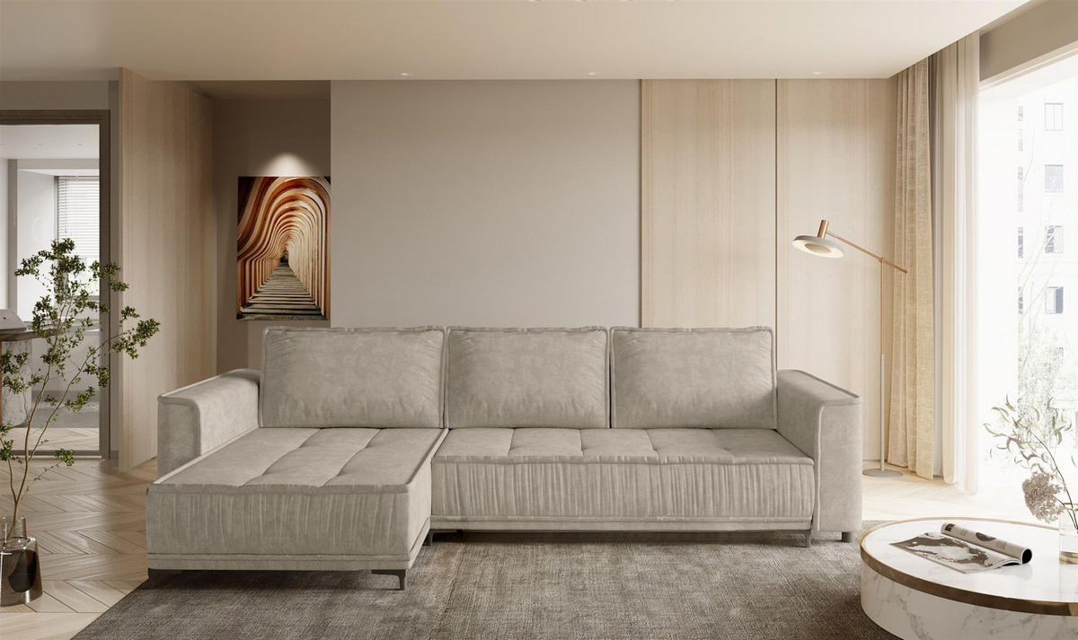 ECKSOFA Juna Mit Schlaffunktion - Beige, Holzwerkstoff/Textil (240/140cm) - Fun Möbel