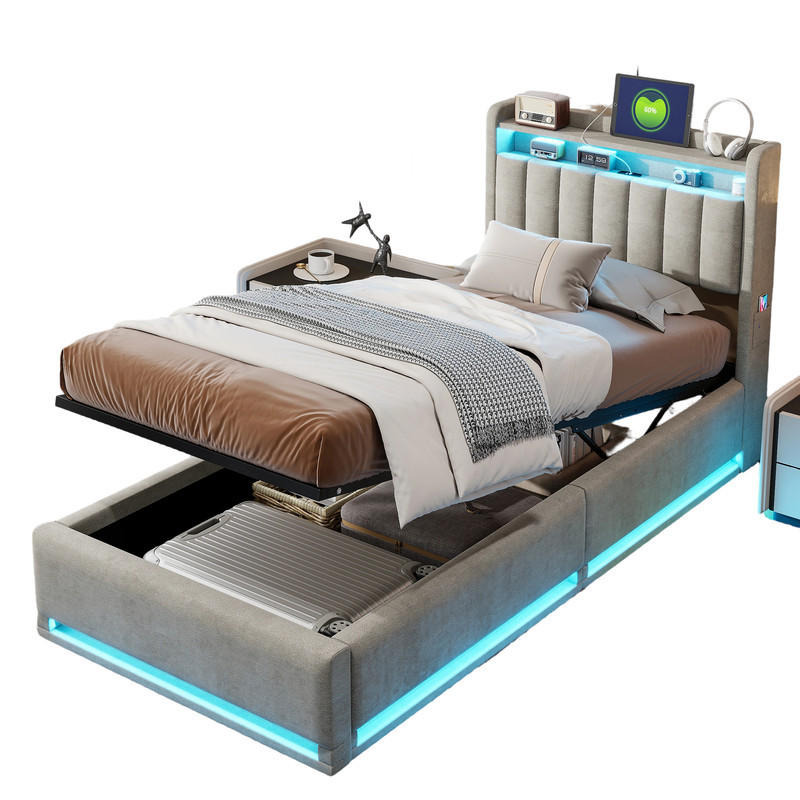 SHOPENTRA ČALOUNĚNÁ postel 90x200 cm sametová LED USB postel box
