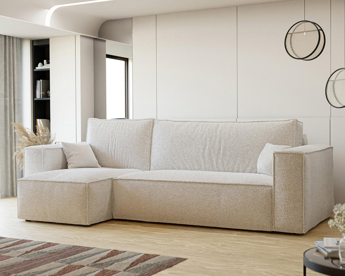 ECKSOFA Paris mit Schlaffunktion Cord - Creme, Textil (244/155cm) - Idohome