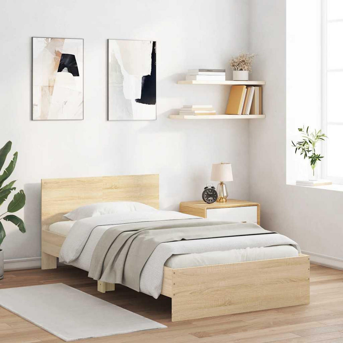 BETTGESTELL ohne Matratze mit Kopfteil Sonoma-Eiche 100x200 cm - Braun, Holzwerkstoff (100/200cm) - furnicato