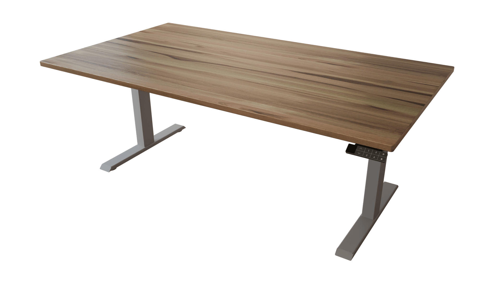 SCHREIBTISCH 180/100 elektrisch höhenverstellbar aus Kernbuche - Silber - Braun/Grau, Holz (100/180/72.5cm) - MeinMassivholz