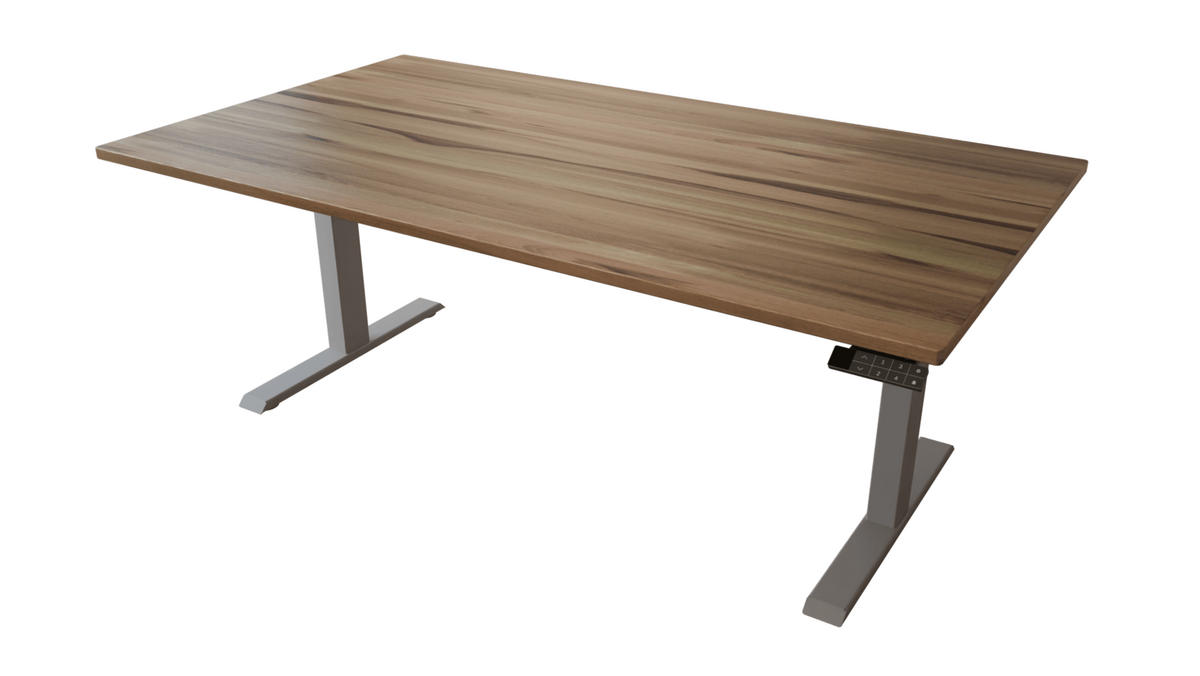 SCHREIBTISCH 180/100 elektrisch höhenverstellbar aus Kernbuche - Silber - Braun/Grau, Holz (100/180/72.5cm) - MeinMassivholz