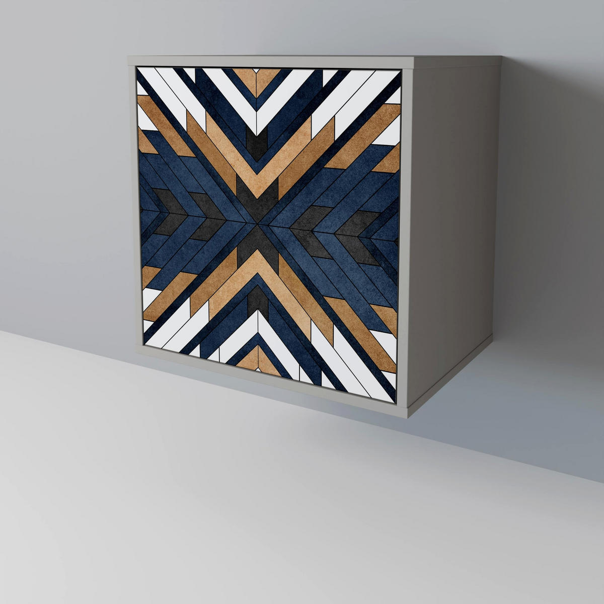 SIDEBOARD ARTFUL GEOMETRY, Grau, 57,5x42x67,5 cm, Schwarze Metall-Rahmenfüße - Multicolor/Schwarz, Holzwerkstoff/Metall (57.5/67.5/42cm) - SpaceRebels