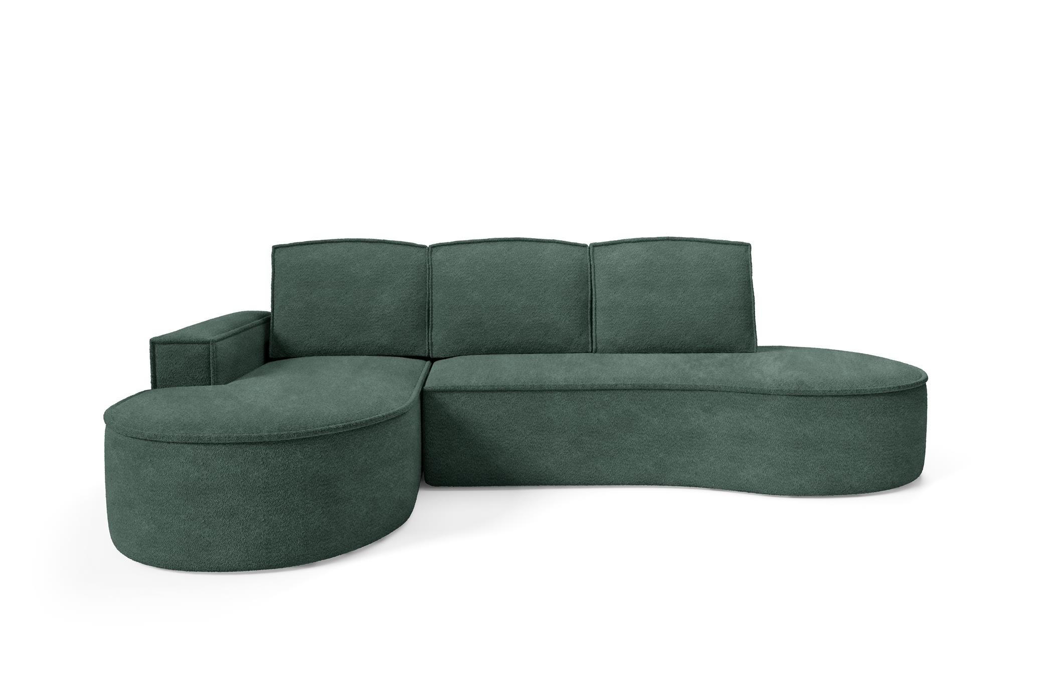 ECKSOFA Flow Grün, mit Schlaffunktion und Kissen in Abriamo Stoff, linke seite - Grün, Holzwerkstoff/Textil (277/157cm) - Bettso