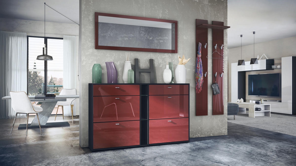 GARDEROBE Orlando Bordeaux Hochglanz - Bordeaux, Holzwerkstoff (215/210/28cm) - Vladon