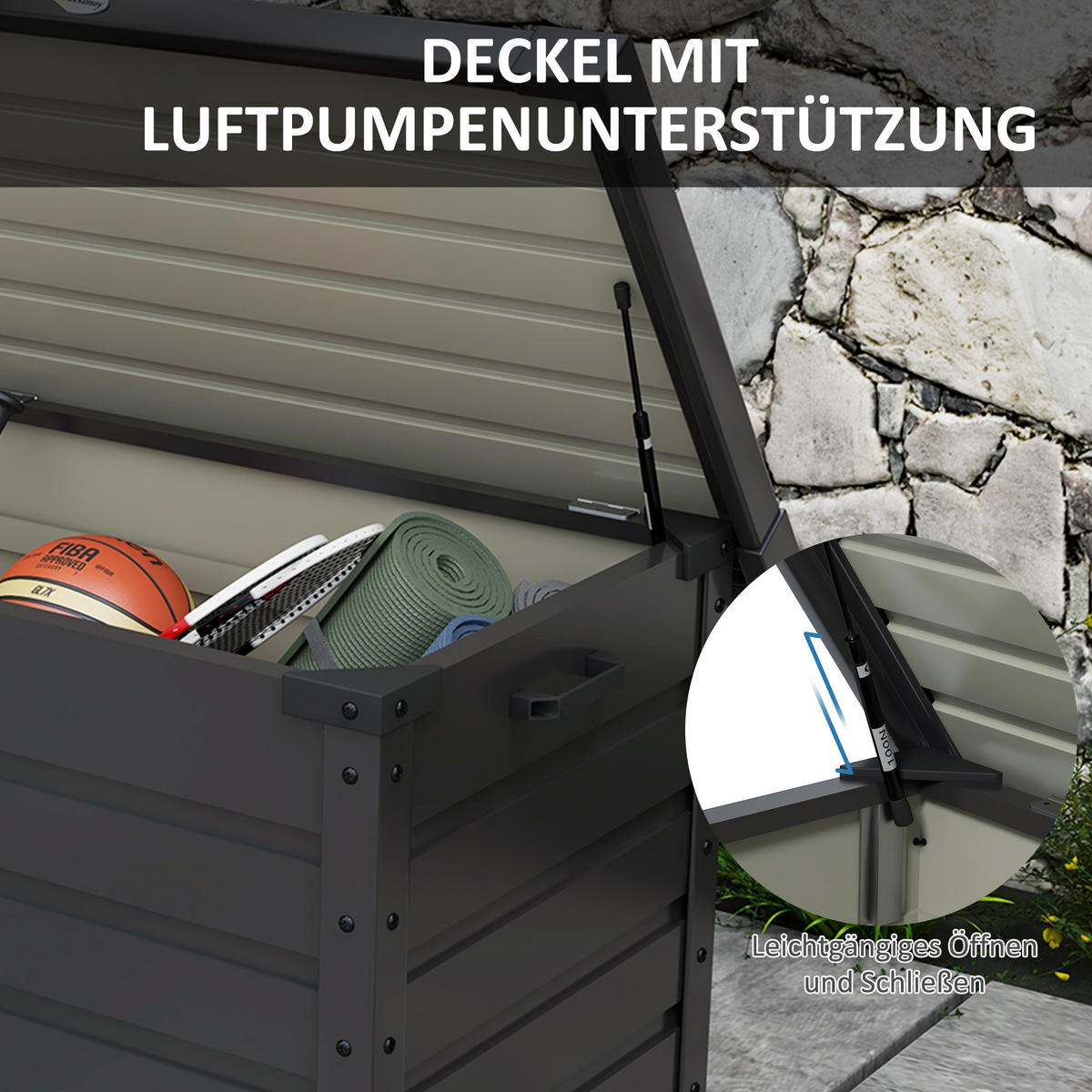 AUFBEWAHRUNGSKISTE mit Rollen mit Schloss, für Balkon, Terrasse, Stahl, Dunkelgrau - Dunkelgrau, Metall (62/65/100cm) - Outsunny