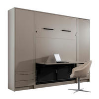 SCHRANKBETT Wandbett vertikal GN 140x200 mit Schreibtisch, LED & 2 Schränken - 3-teilig - Congo - Grau, Holzwerkstoff (140/200cm) - QMM TraumMöbel