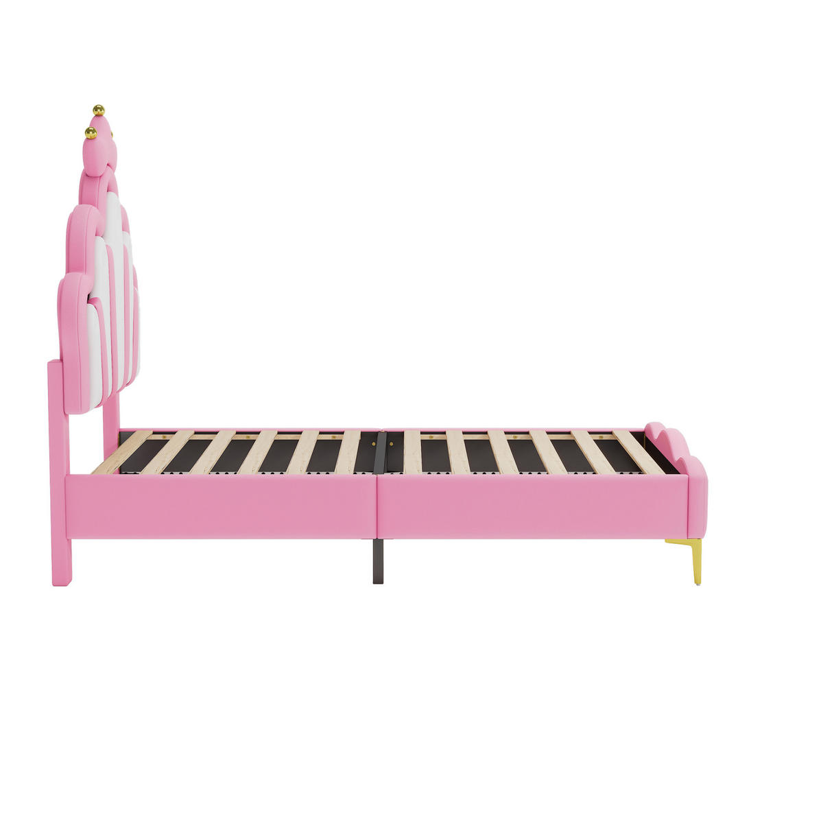 KINDERBETT aus PU-Kunstleder 90x200 cm Rosa mit LED-Beleuchtung, höhenverstellbarem Kopfteil und Kronendesign - Rosa, Kunststoff (90/200cm) - Modfu