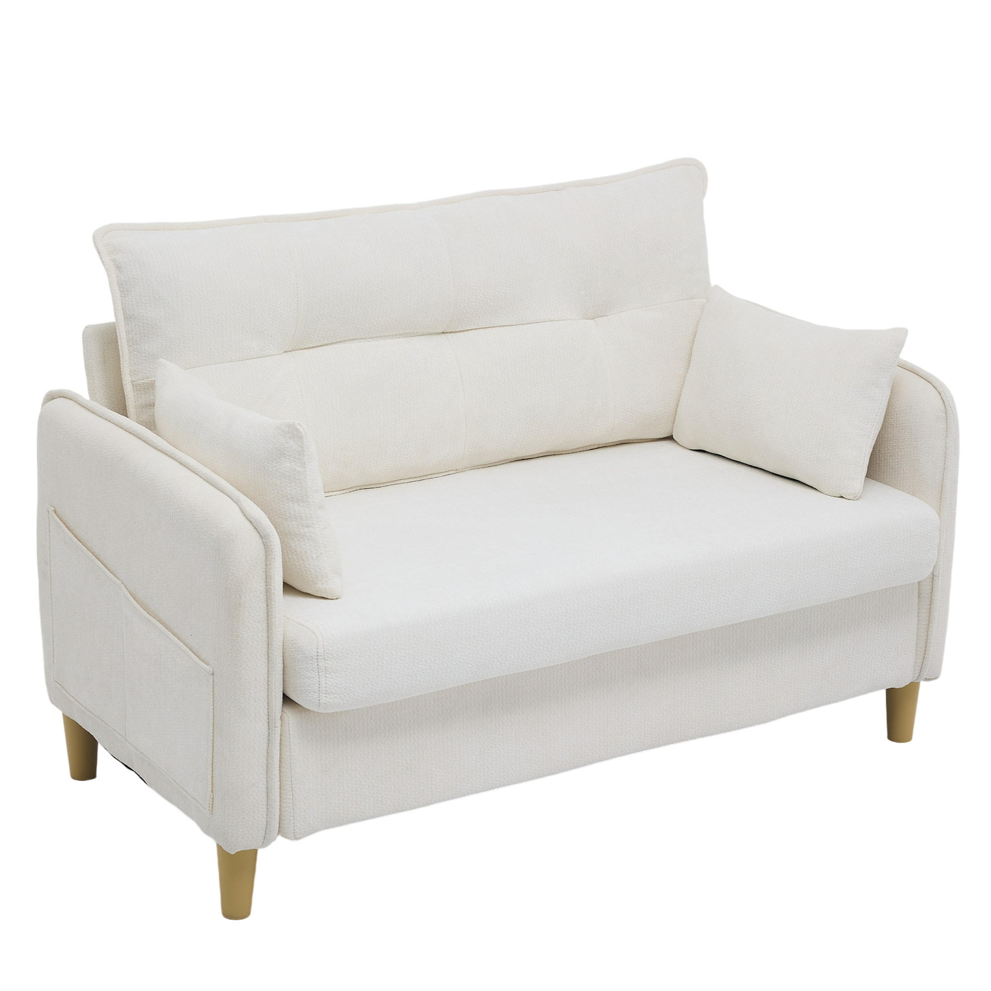2-SITZER-SOFA DE-33995 mit Seitentaschen Beige - Beige, Holz (75.5/83/127cm) - ComfortXL