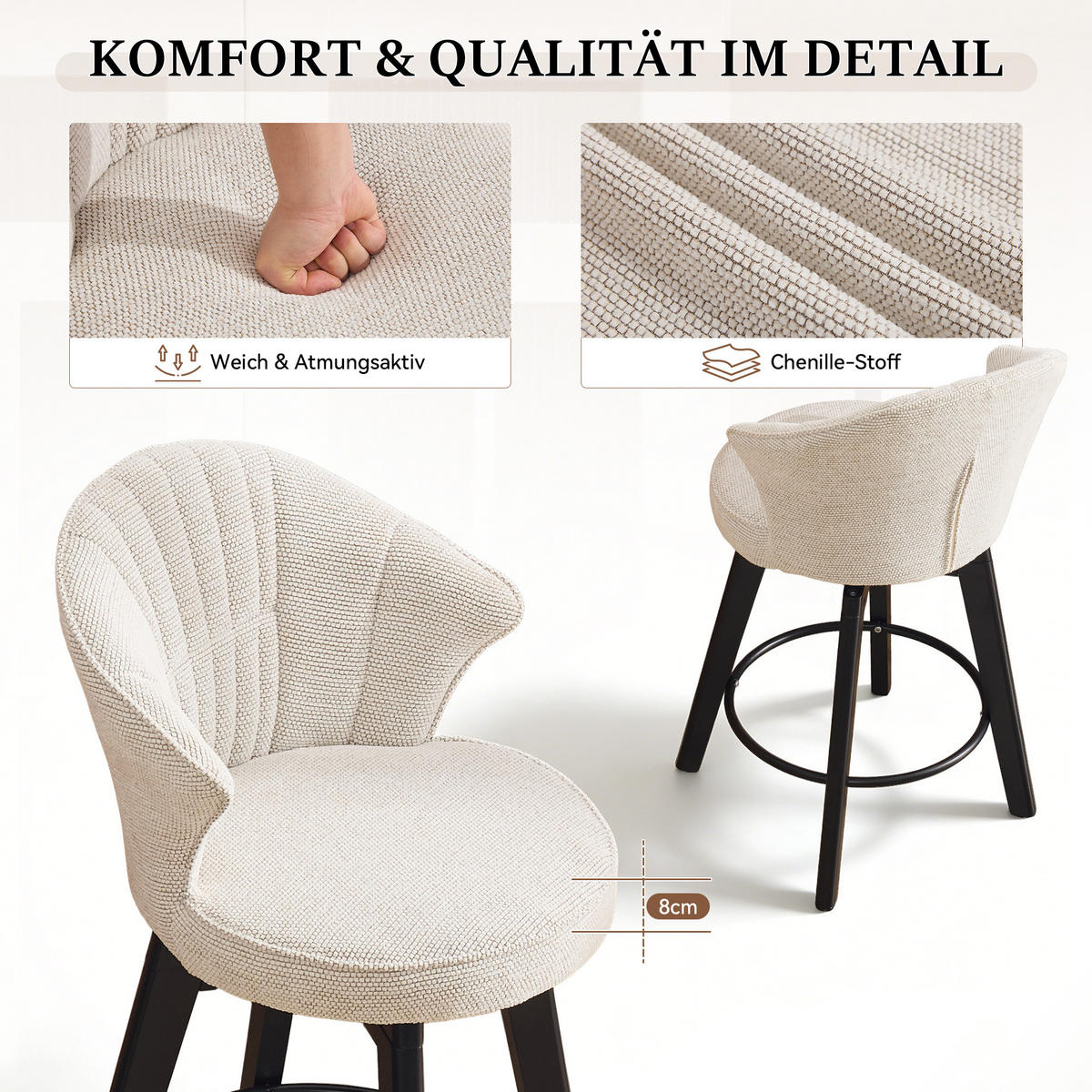BARHOCKER DE-36256 2er-Set mit 360°-Drehung Beige - Beige, Metall (51/92.5/52.5cm) - ComfortXL