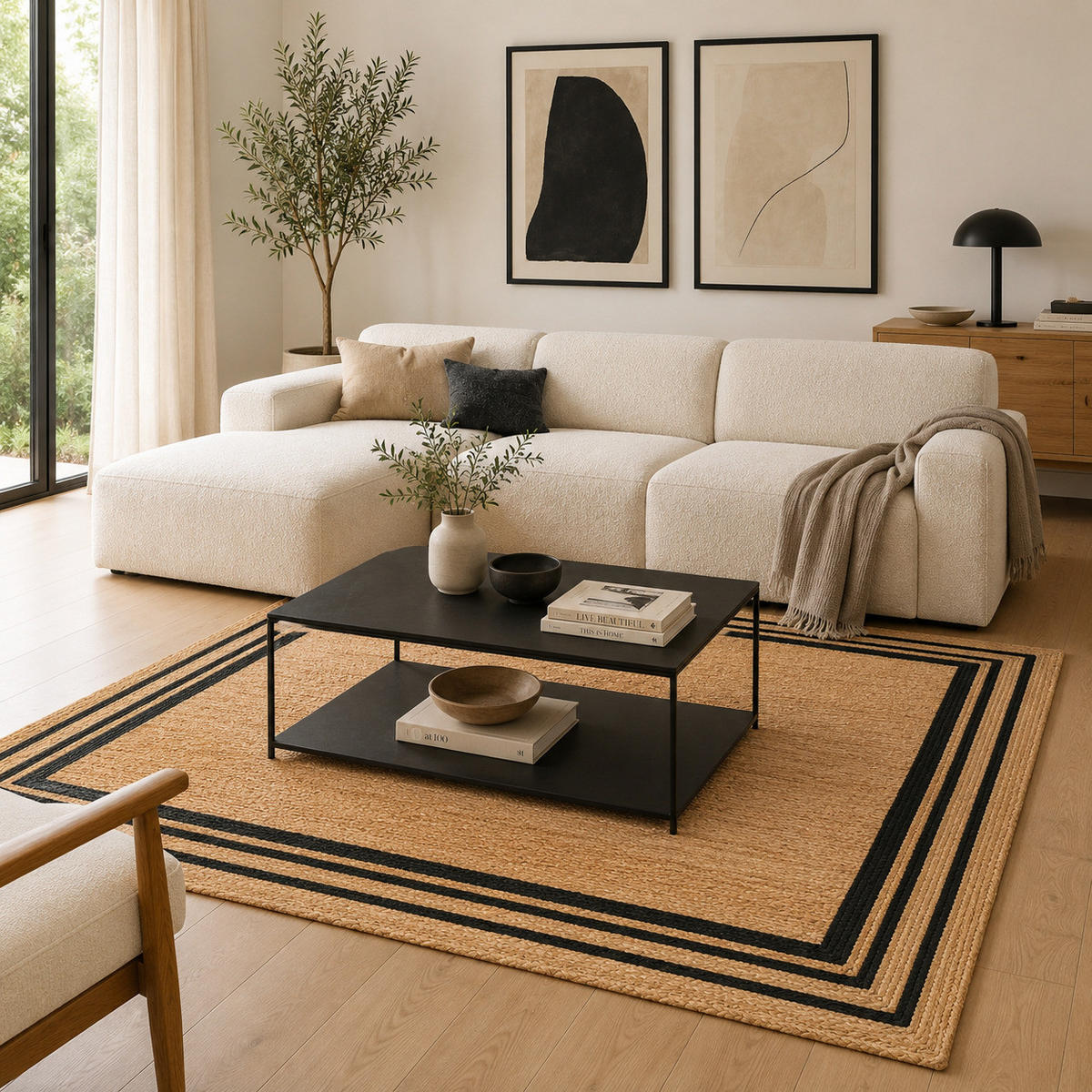 NATURFASER TEPPICH JUTE SALSA BORDÜRE - Anthrazit, Textil (200/300cm) - Pergamon
