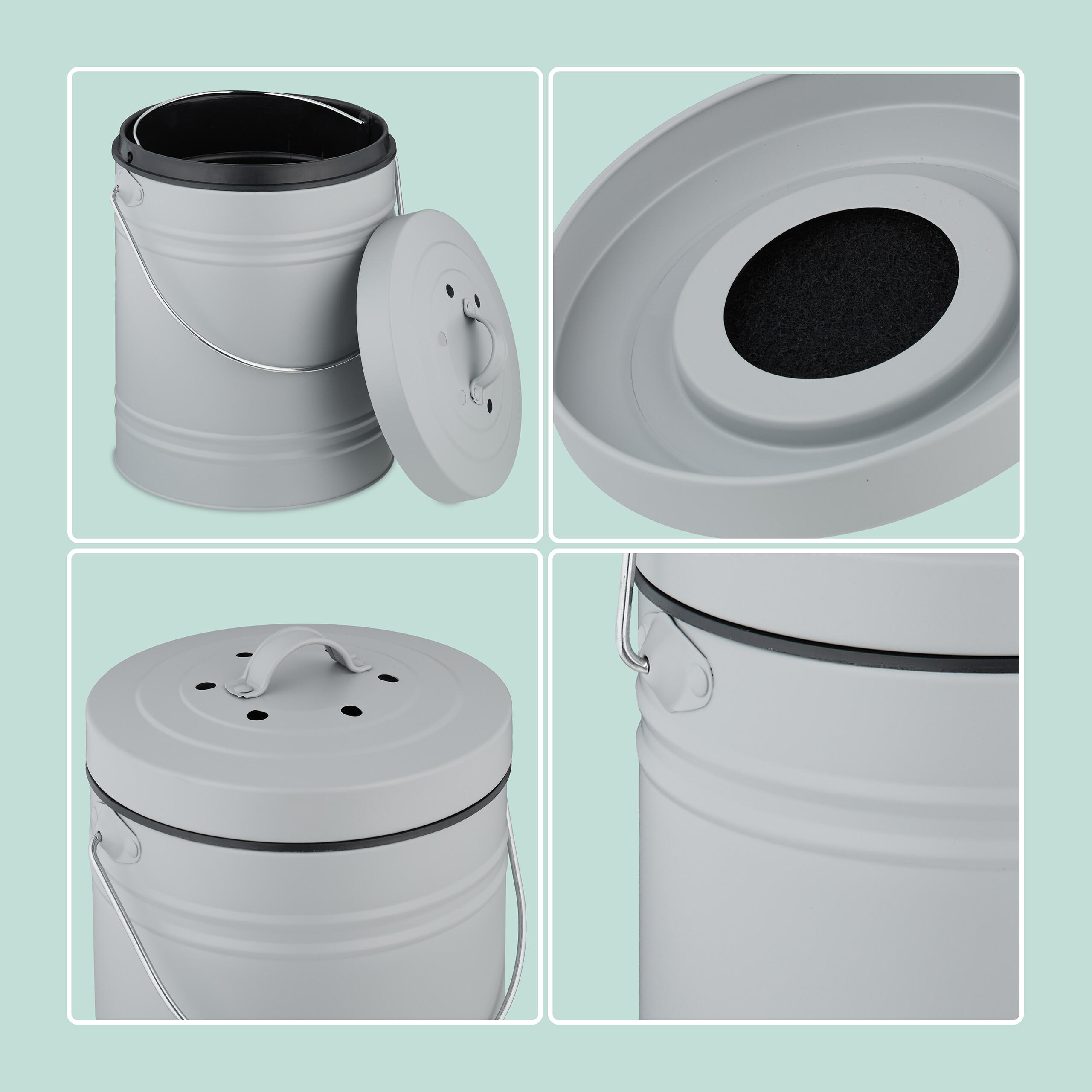 KOMPOSTEIMER - Grau, Kunststoff/Textil (22.5/30/20.5cm) - Relaxdays