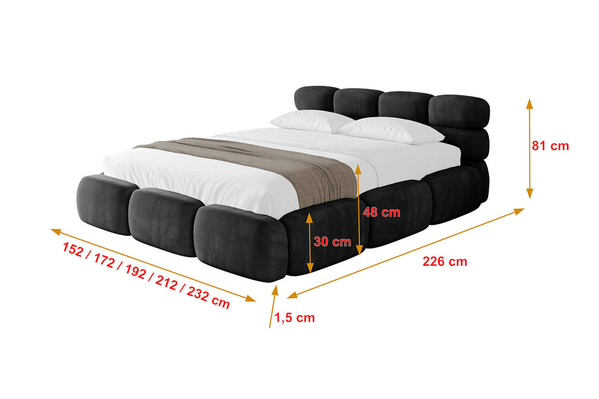 POLSTERBETT mit Bettkasten und Lattenrost, Boxbett ohne Matratze - NOMA 180x200 Schwarz - Schwarz, Holzwerkstoff/Textil (180/200cm) - ALTDECOR