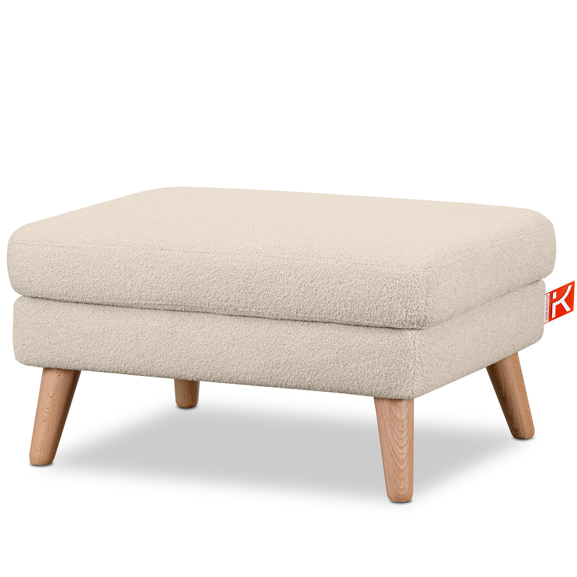 SITZHOCKER TAGIO Pouffe, creme - Creme/Braun, Buchenholz/Textil (65/46/80cm) - KONSIMO®