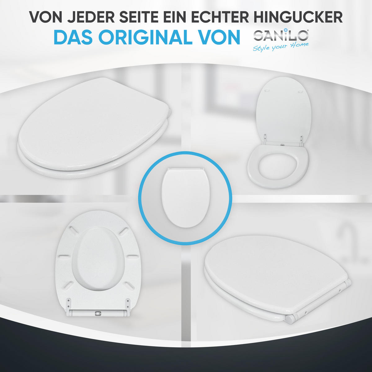 WC-SITZ mit Absenkautomatik & Top Fix Glitzer Weiß - Weiß, Holzwerkstoff (37.7/5.5/48cm) - Sanilo