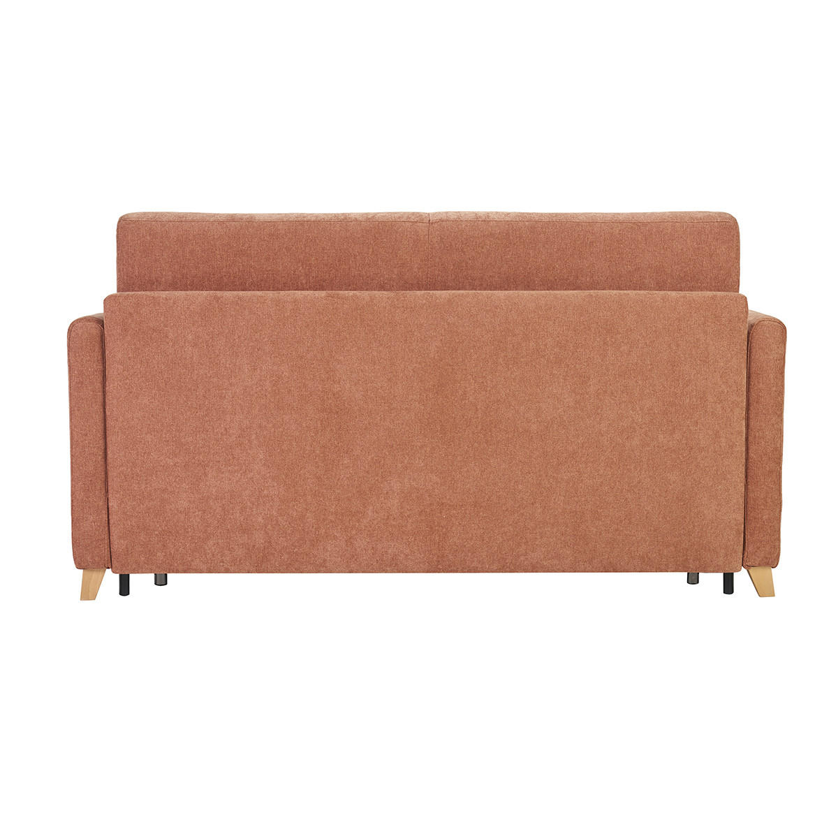 SCHLAFSOFA 3-Sitzer in Samtoptik Stoff gebrannte Erde und helles Holz mit 18 cm Matratze SKANDY - Terracotta, Textil (99/92/176cm) - Miliboo