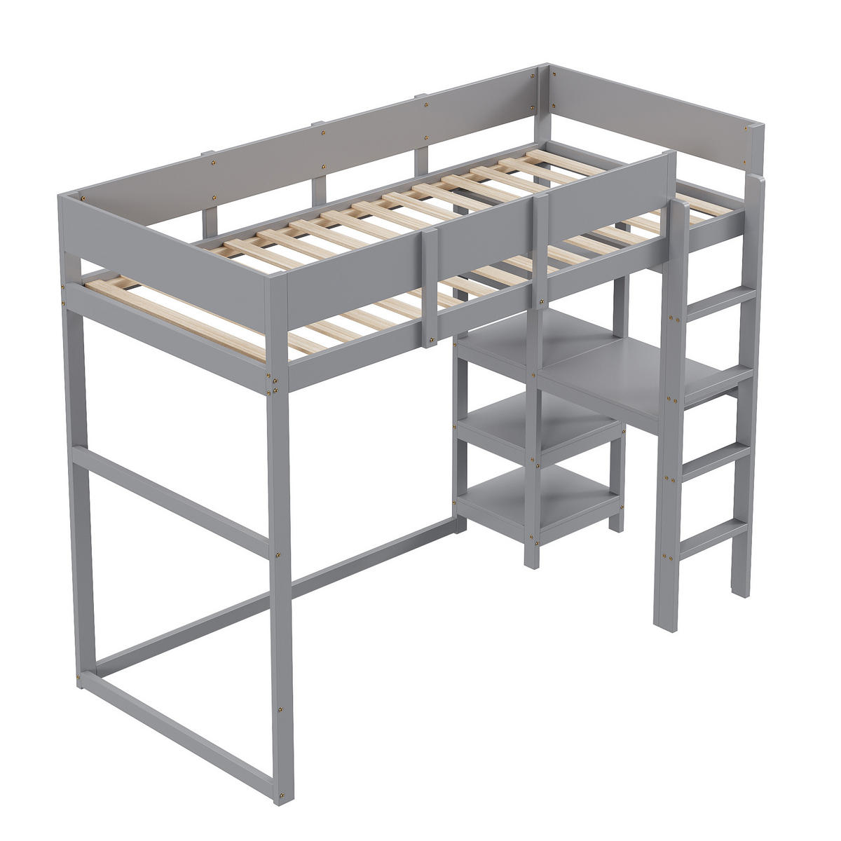 HOCHBETT 90/200 cm in Grau Kinderbett mit Ablageregal und Schutzgeländern - Weiß, Holz (90/200cm) - STILVORA