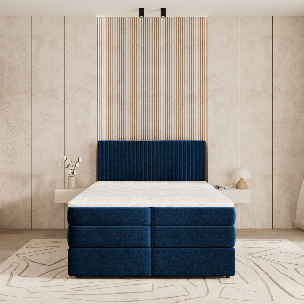 BOXSPRINGBETT FELBIO 180x200 cm mit Matratze und Topper - Blau - Blau, Holz (180/200cm) - MASSENO